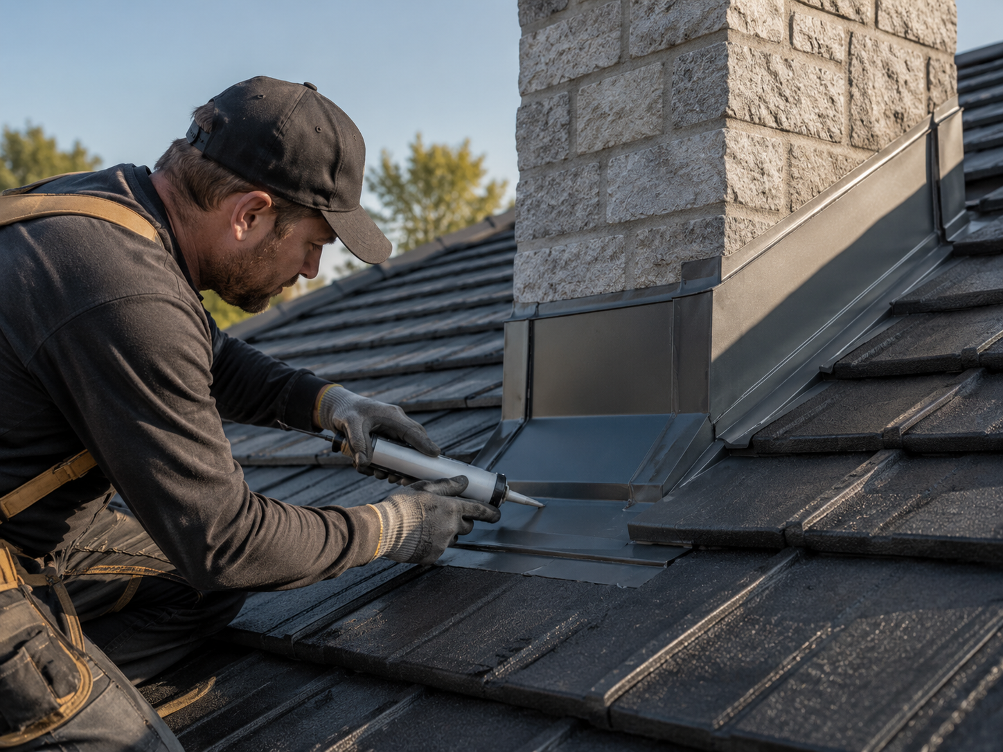 Close-up of replaced ridge capping on a Brisbane tile roof